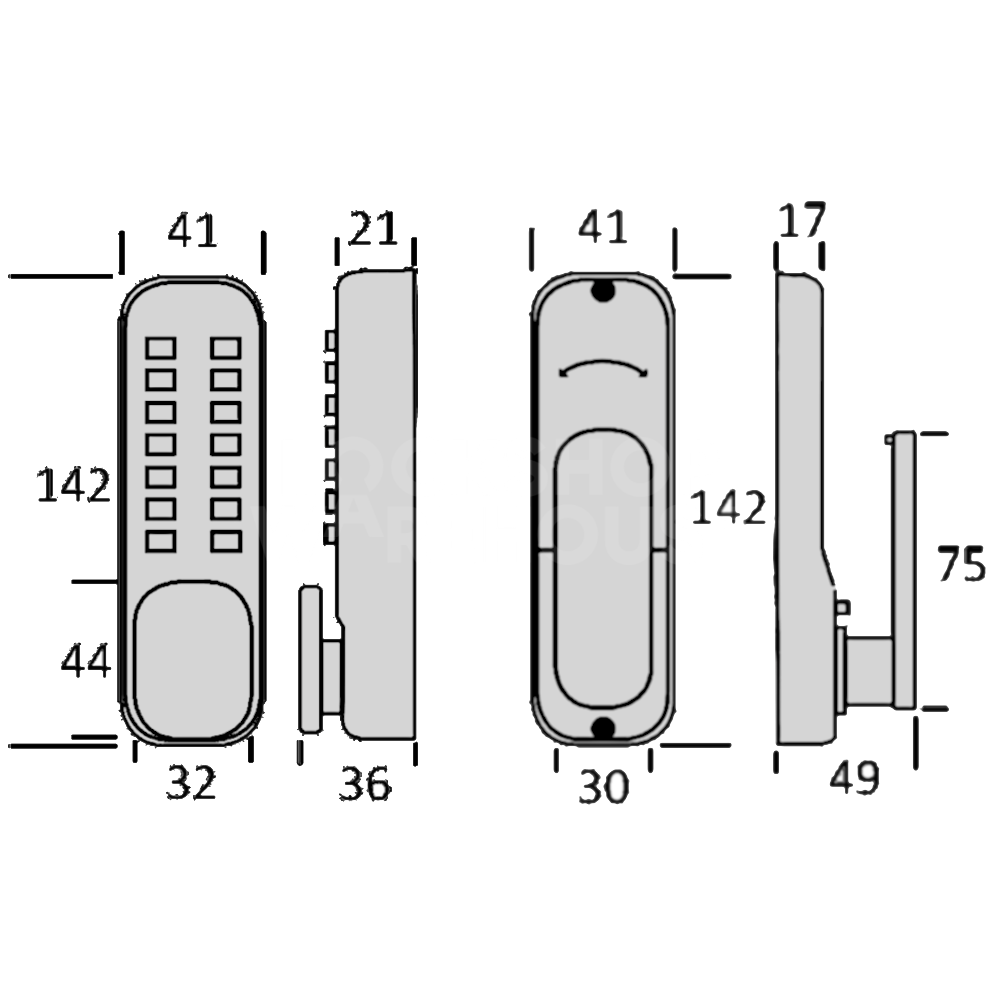 Dimensions Image: Lockey 2210 Mechanical Digital Mortice DeadLock