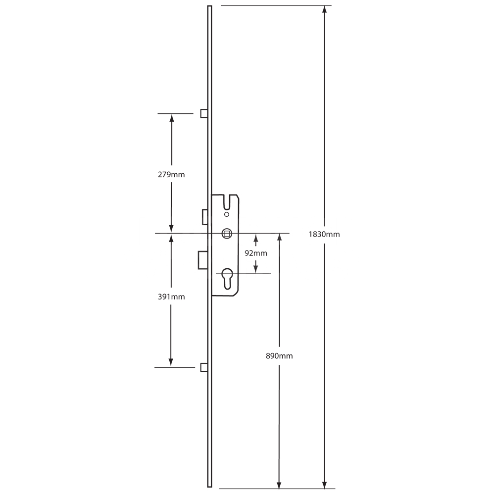 Dimensions Image: GU Secury Europa Lever Operated Latch &amp; Deadbolt 2 Roller