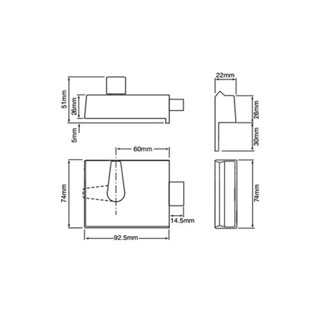 Dimensions Image: Union 1148 Deadbolt  - Case only
