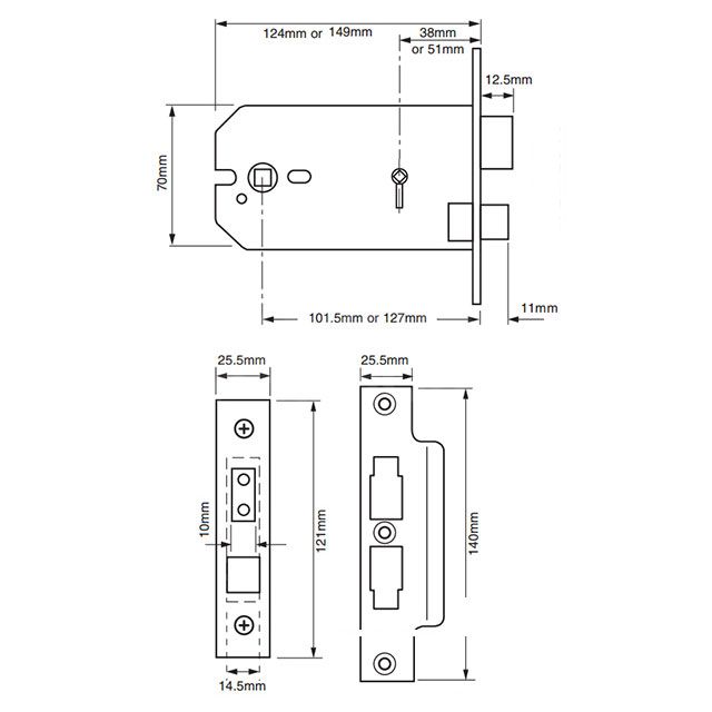 Dimensions Image: Union L2041 Oval Cylinder Horizontal Sashlock