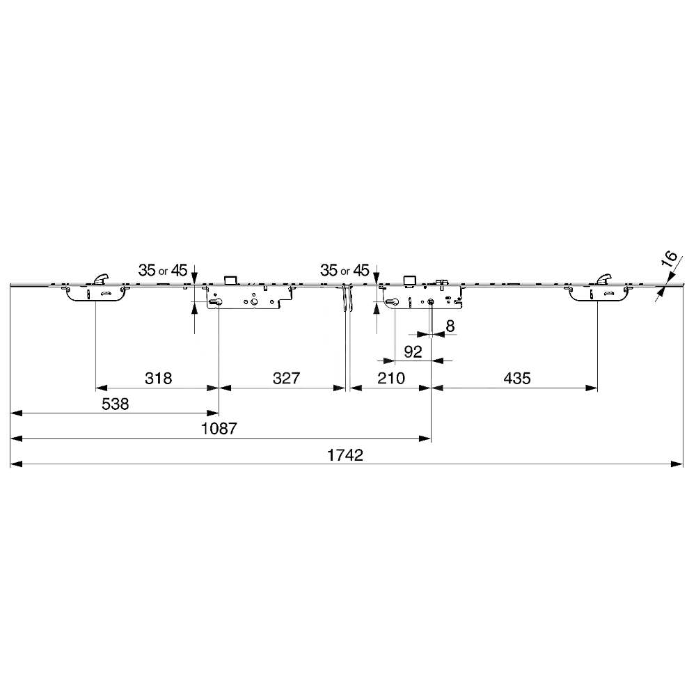 Dimensions Image: Maco C-TS Stable Door Lock Set