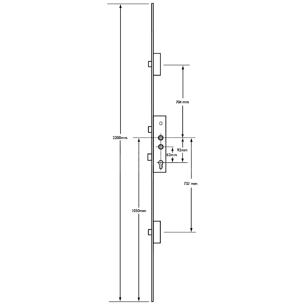 Dimensions Image: Lockmaster Lever Operated Twin Spindle Multipoint Lock