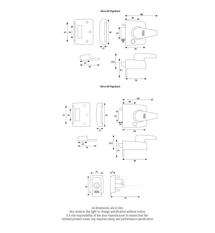Dimensions Image: Era Egress BS8621 Nightlatch - 60mm - 1730