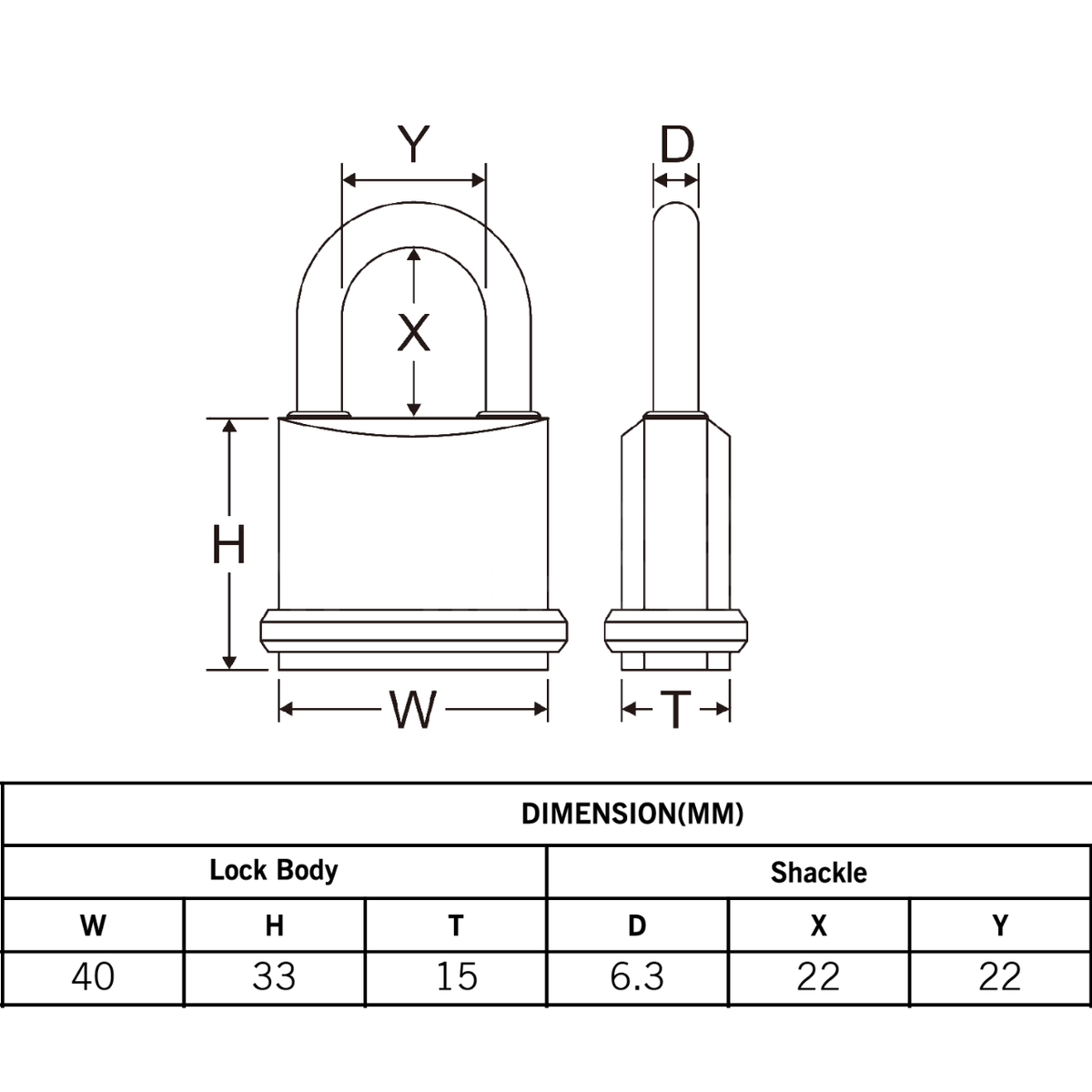 Dimensions Image: Federal SF40 40mm Brass Padlock