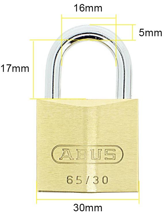 Dimensions Image: ABUS 65/30 Brass Padlock