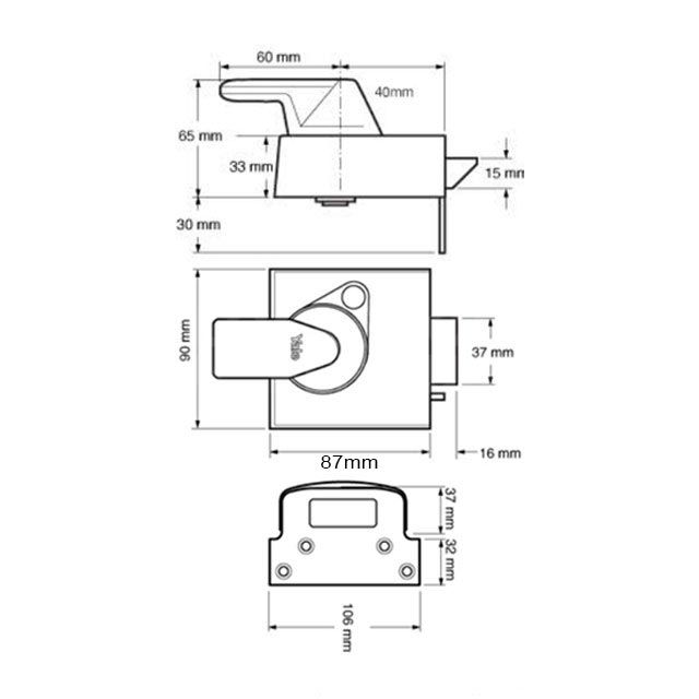 Dimensions Image: Yale PBS3 60mm Escape Nightlatch