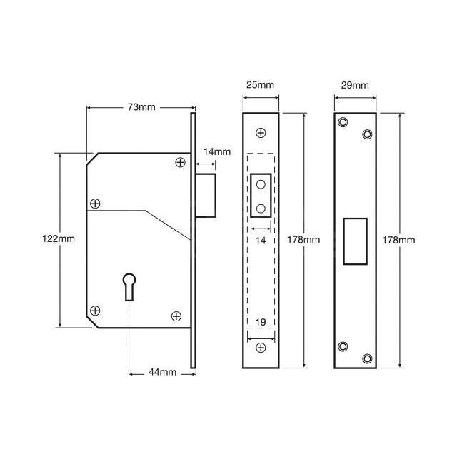 Dimensions Image: Union 3G110 Deadlock - 73mm