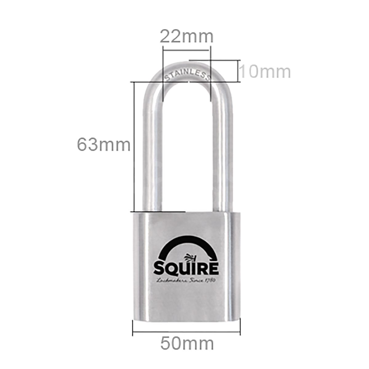 Dimensions Image: SQUIRE Stronghold® ST50S - 2.5 Long Shackle Stainless Steel Padlock