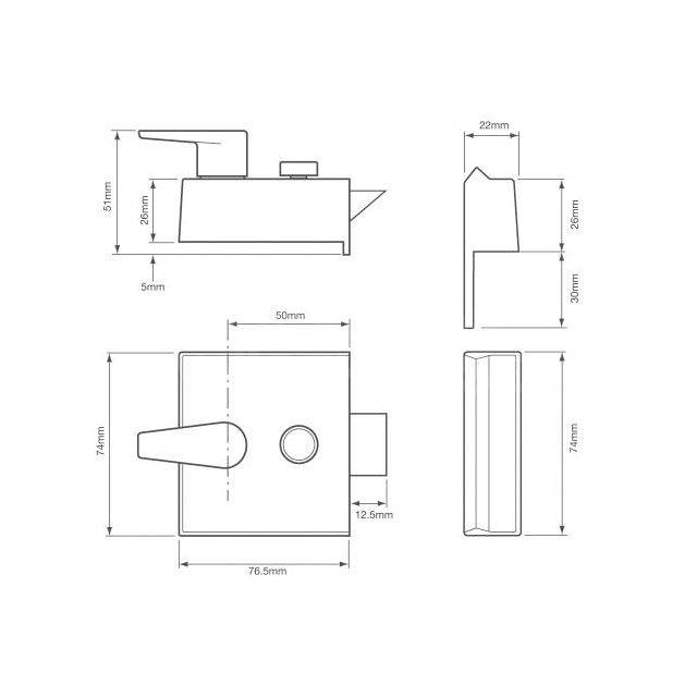 Dimensions Image: Union 1026 Standard Security Rim Lock 50mm