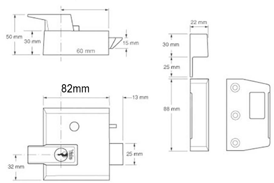 Dimensions Image: Yale No.1 Nightlatch