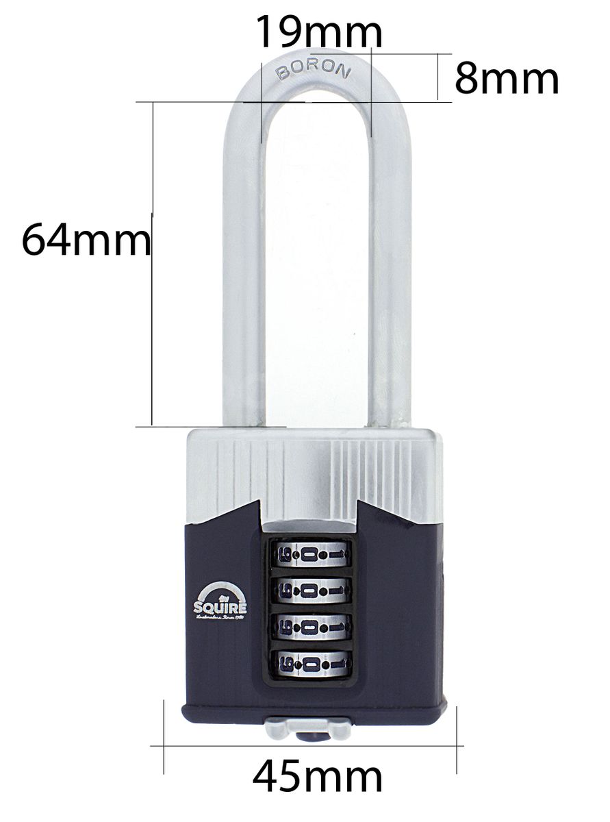 Dimensions Image: SQUIRE Warrior WAR45 - 63mm Long Shackle Combination Padlock