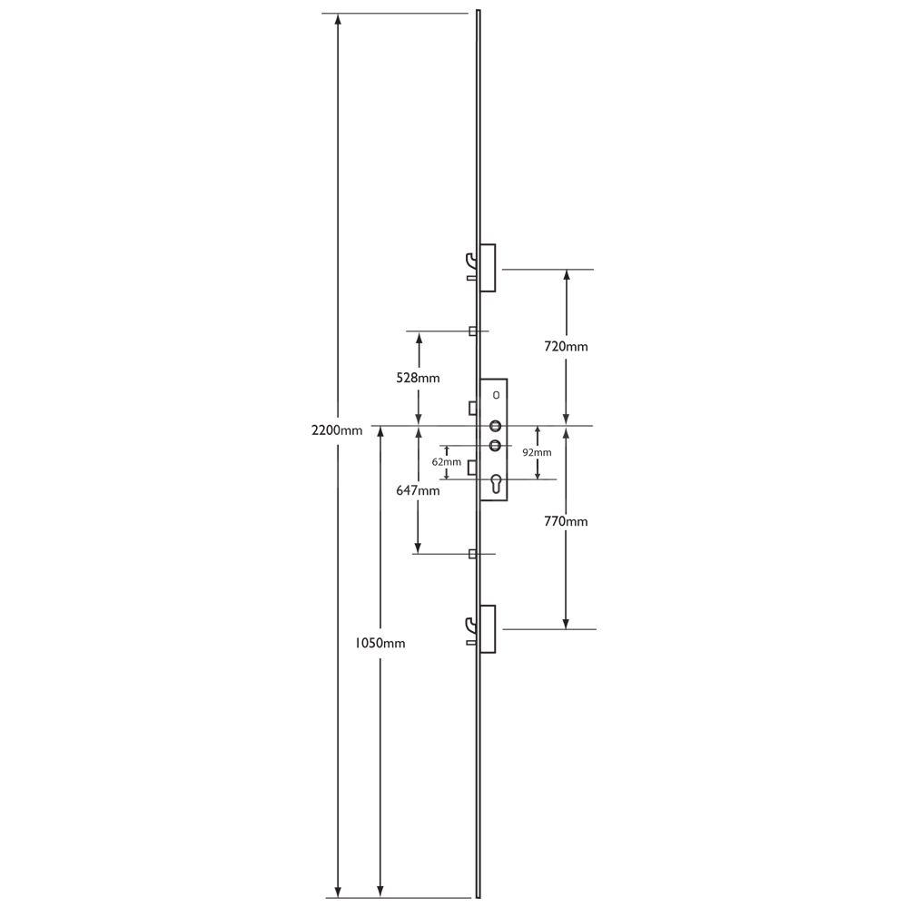 Dimensions Image: Lockmaster Twin Spindle Multipoint Door Lock 2 Hook 2 Roller