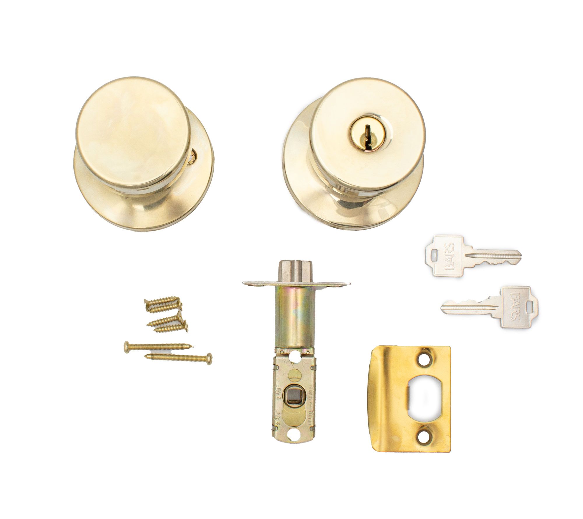 Dimensions Image: BARS Secure Knobset - Storeroom- Brass Finish