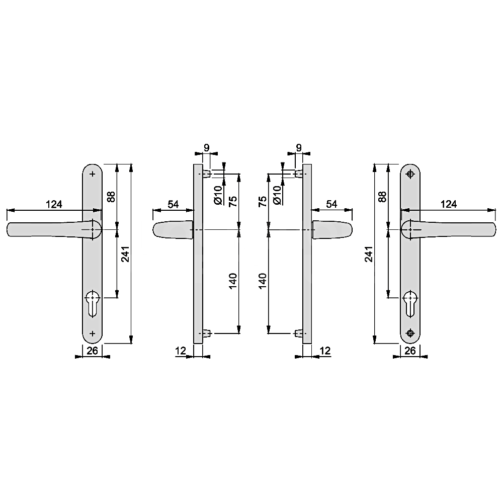 Dimensions Image: Hoppe Atlanta UPVC Lever Door Furniture 1710/3633N