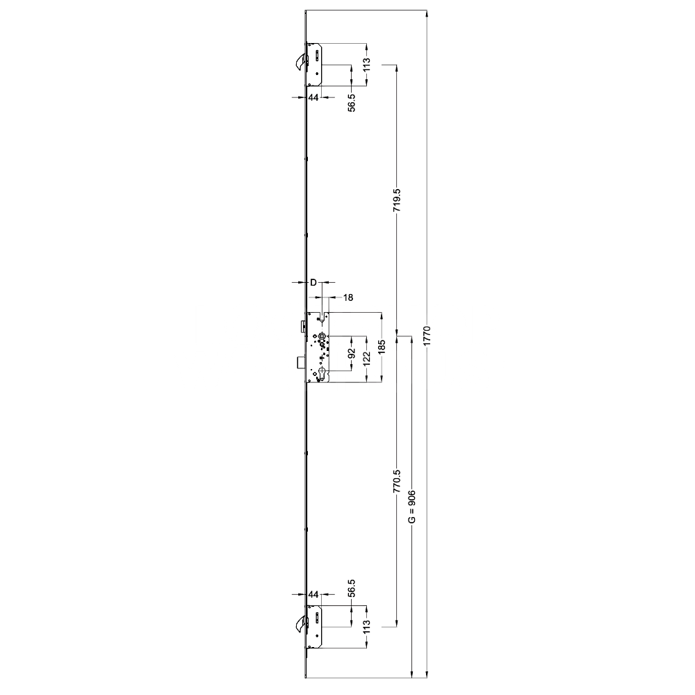 Dimensions Image: Winkhaus Cobra 2 Hook Lever Operated Multipoint Lock