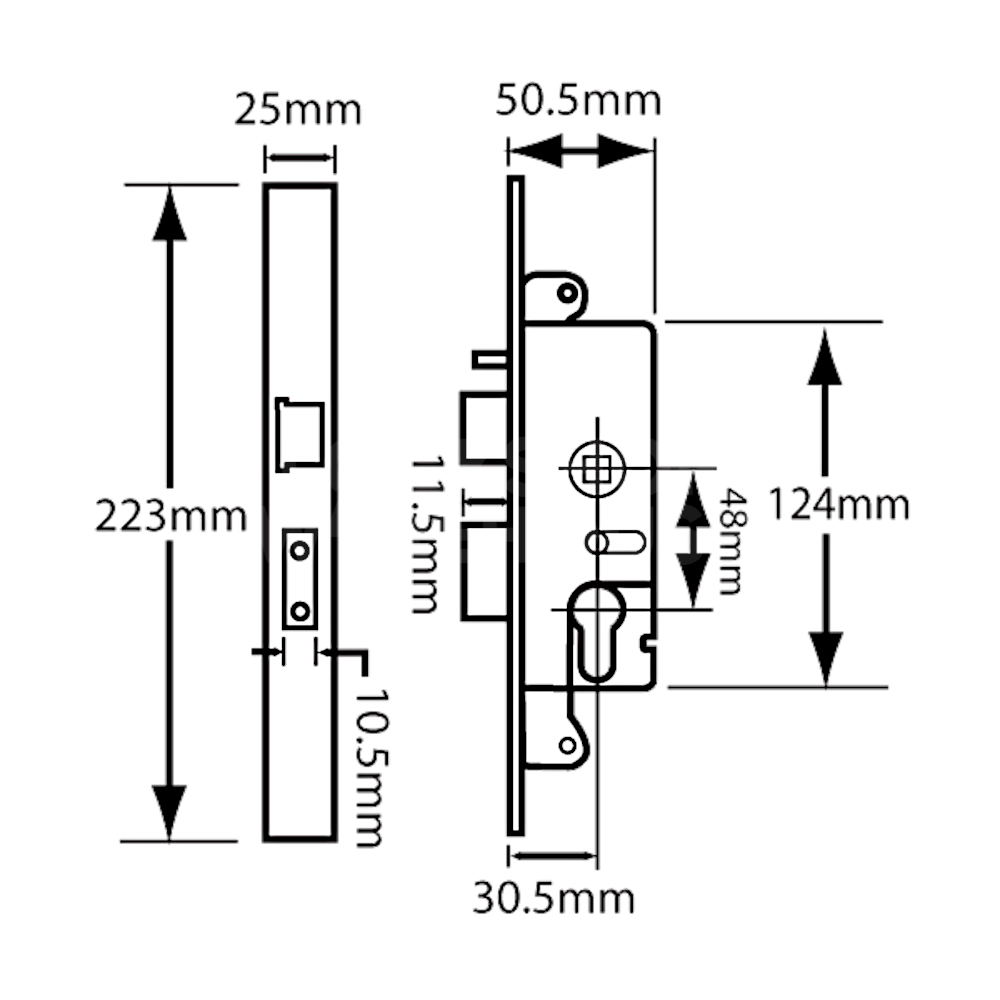 Dimensions Image: Yale L22180 Monarch Sashcase - 50mm SC