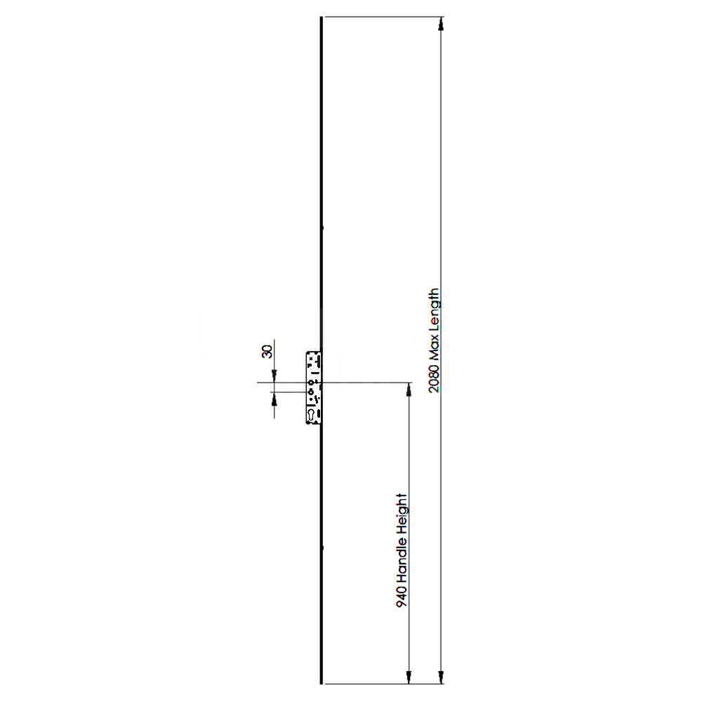 Dimensions Image: Kenrick Excalibur Slave Door Multipoint Lock