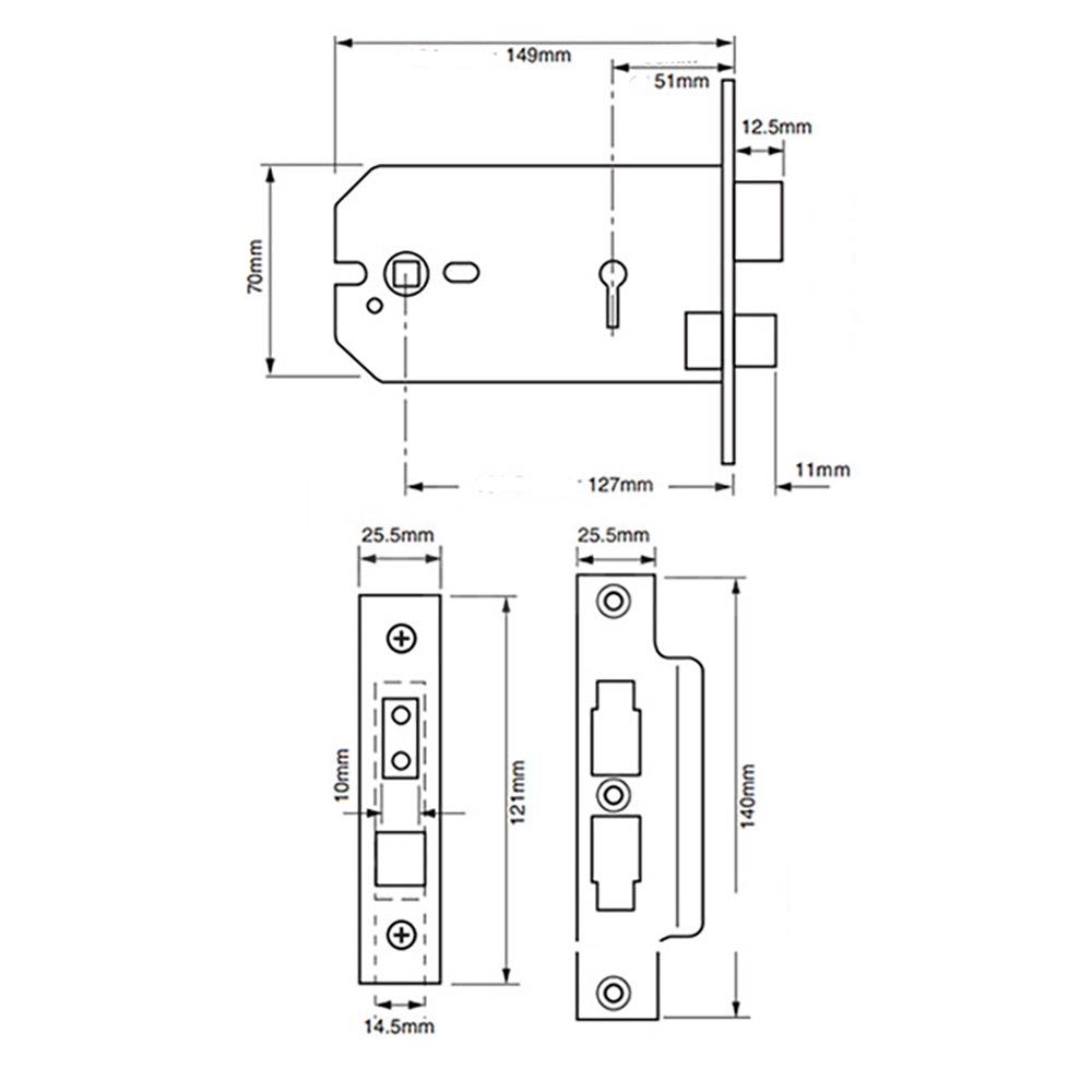 Dimensions Image: Union 2037 Masterkeyed Horizontal Sashlock