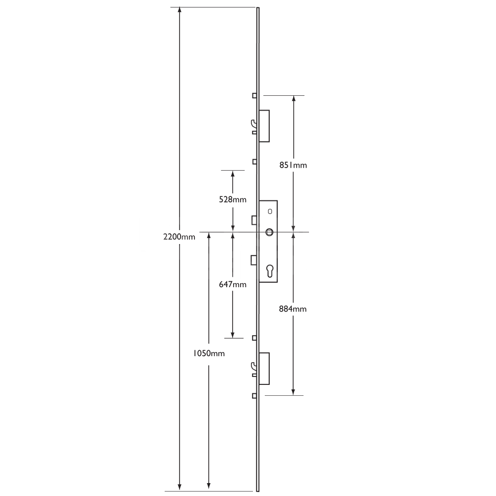 Dimensions Image: Lockmaster Lever Operated Multipoint Lock with Hooks and Rollers