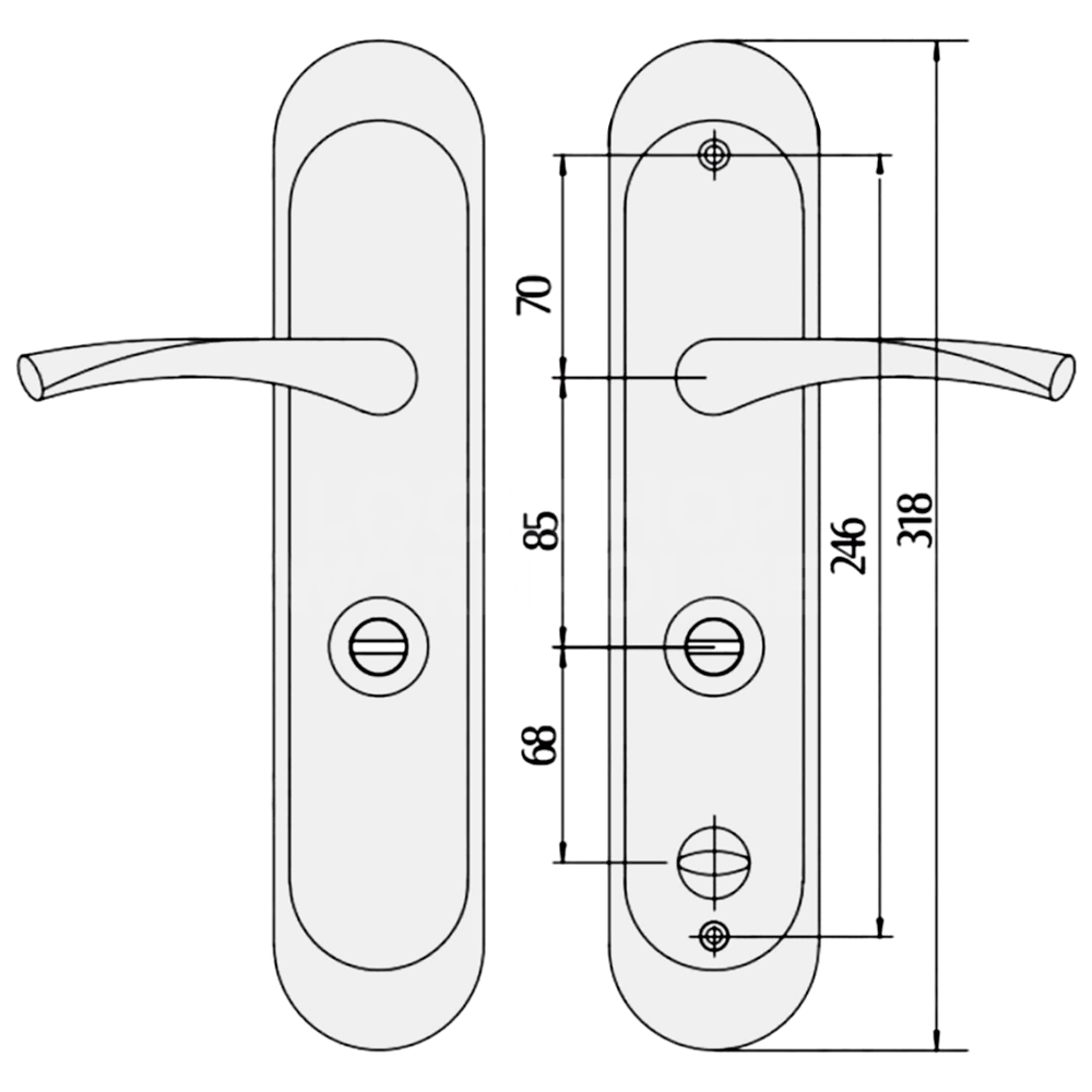 Dimensions Image: Hooply CEFIRO ZTB002 Combat Lock Handles with Thumbturn