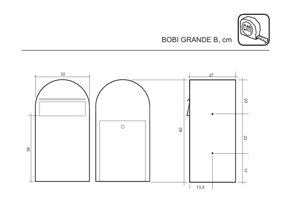 Dimensions Image: Bobi Grande B (Back Opening) Mailbox | Extra Capacity Rear Access Post Box
