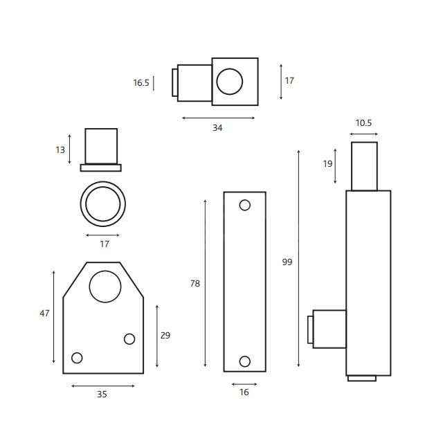 Dimensions Image: ERA 806 Window Pressbolt - Cut key