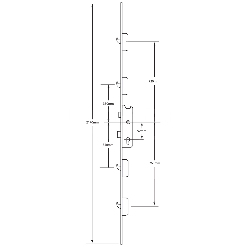 Dimensions Image: Fuhr 856 Type 4 Lever Operated 4 Hook Multipoint Lock