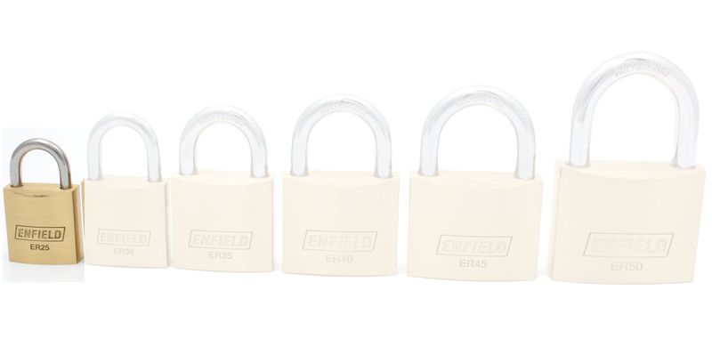 Gallery Image: Size comparison for the Enfield ER25 to ER50 Padlocks