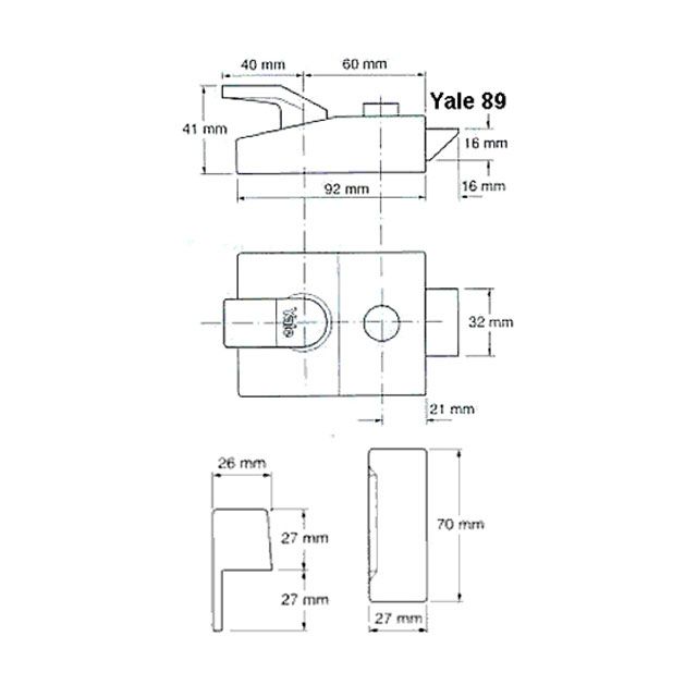 Dimensions Image: Yale 89 Deadlocking Night Latch (60mm)