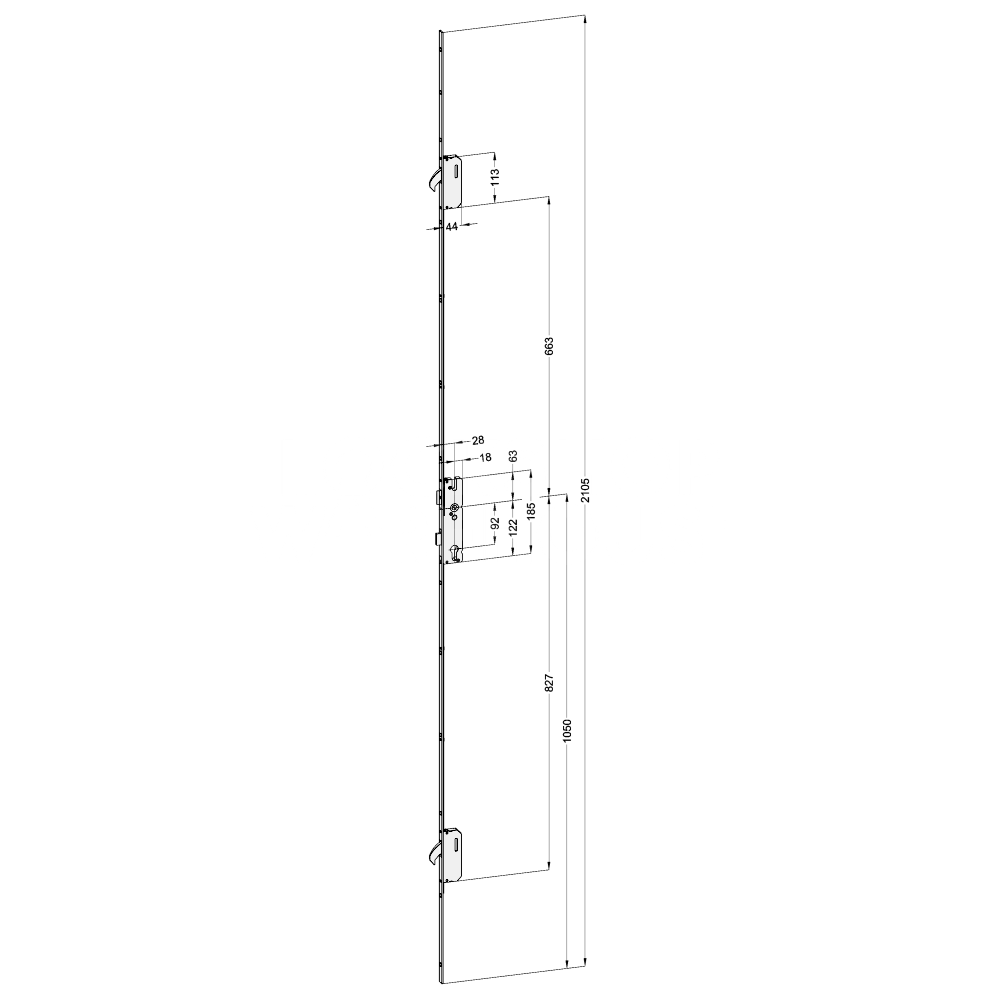 Dimensions Image: Winkhaus Cobra Lever Operated 2 Hook Multipoint Lock