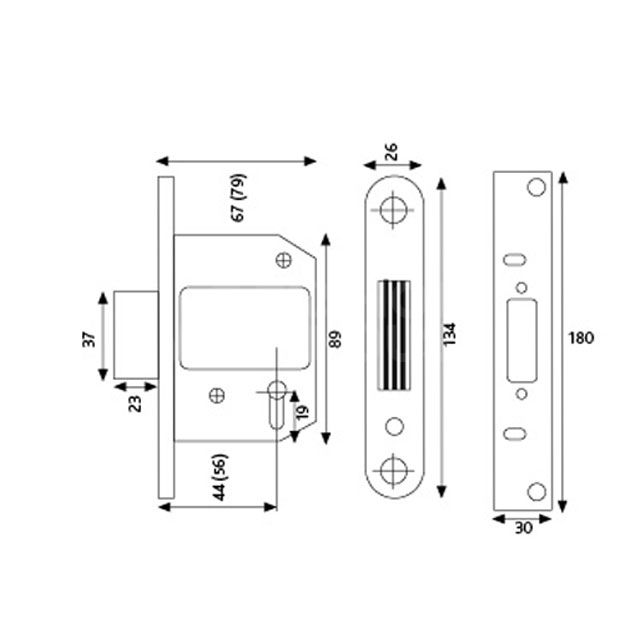 Dimensions Image: ERA Fortress Mortice DeadLock (BS3621:2007)