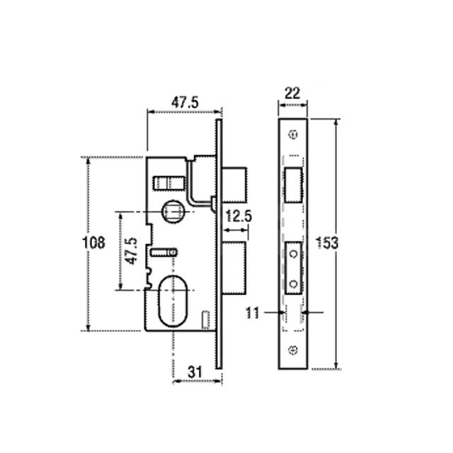 Dimensions Image: Union L2224 Euro Cylinder Mortice Case Satin Chrome