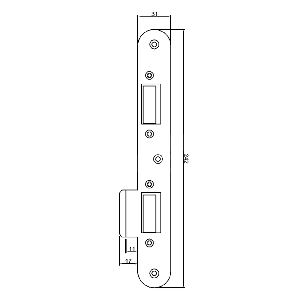 Dimensions Image: FULLEX XLC Crimebeater Centre Deadbolt Keep Radius Forend