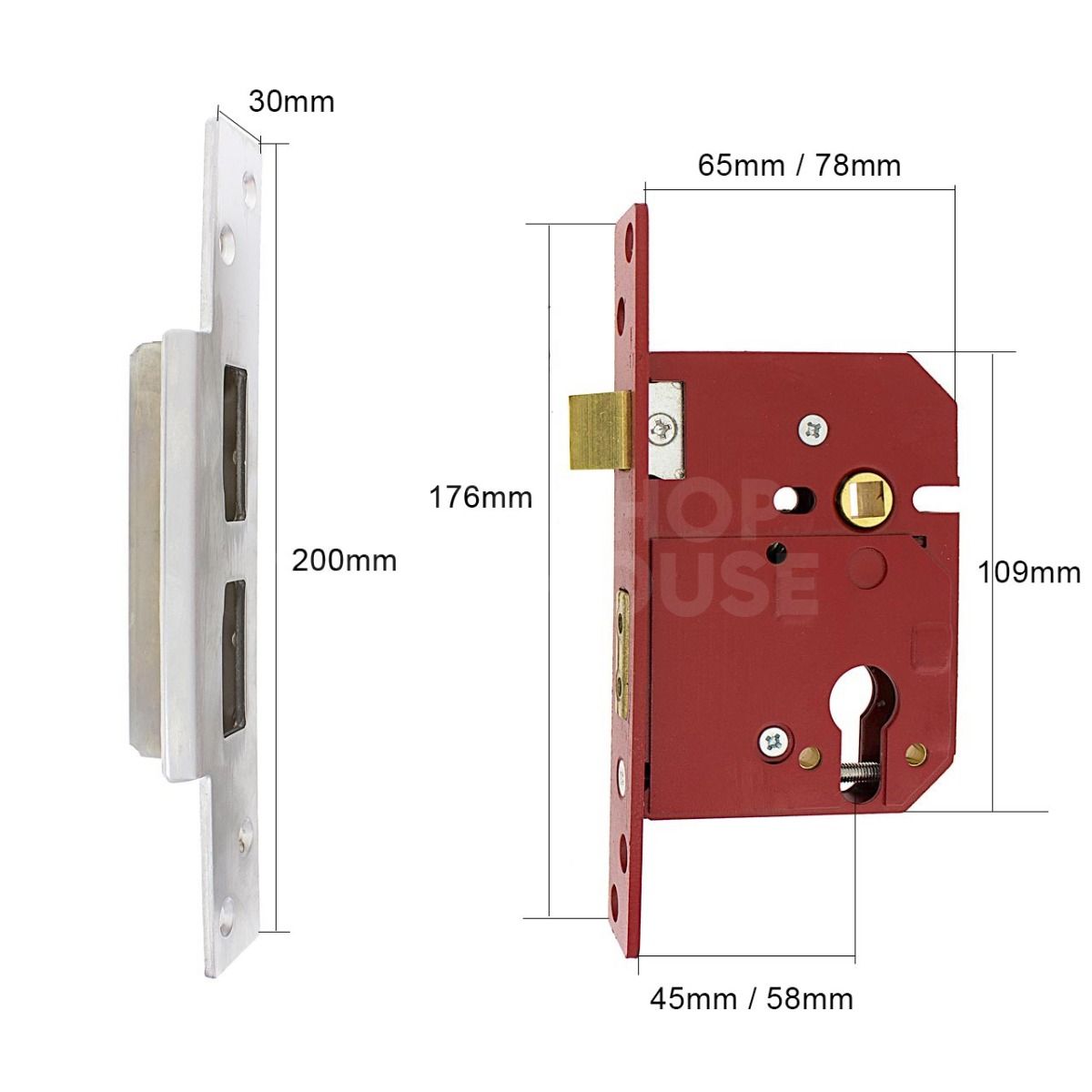 Dimensions Image: Union 2244E Euro Cylinder Sashcase