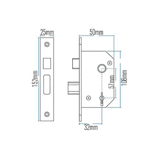 Dimensions Image: Willenhall M3 Sashlock - 50mm