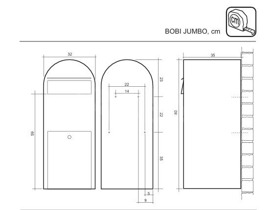 Dimensions Image: Bobi Jumbo Mailbox | Extra Large Locking Post Box