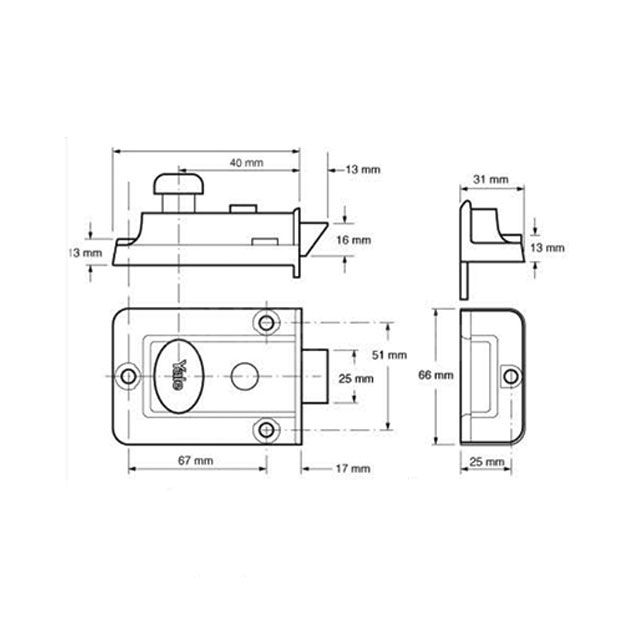 Dimensions Image: Yale 706 Traditional Style Nightlatch