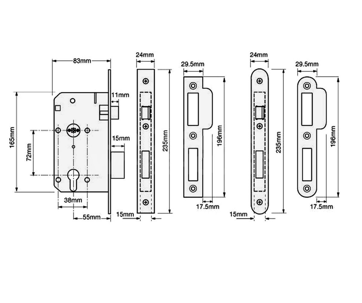 Dimensions Image: UNION JL2C212R DIN Euro Sashcase