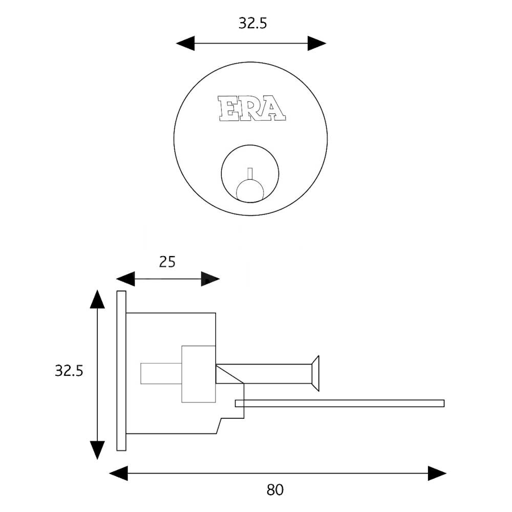 Dimensions Image: ERA 863-31 Brass Replacement Rim Cylinders