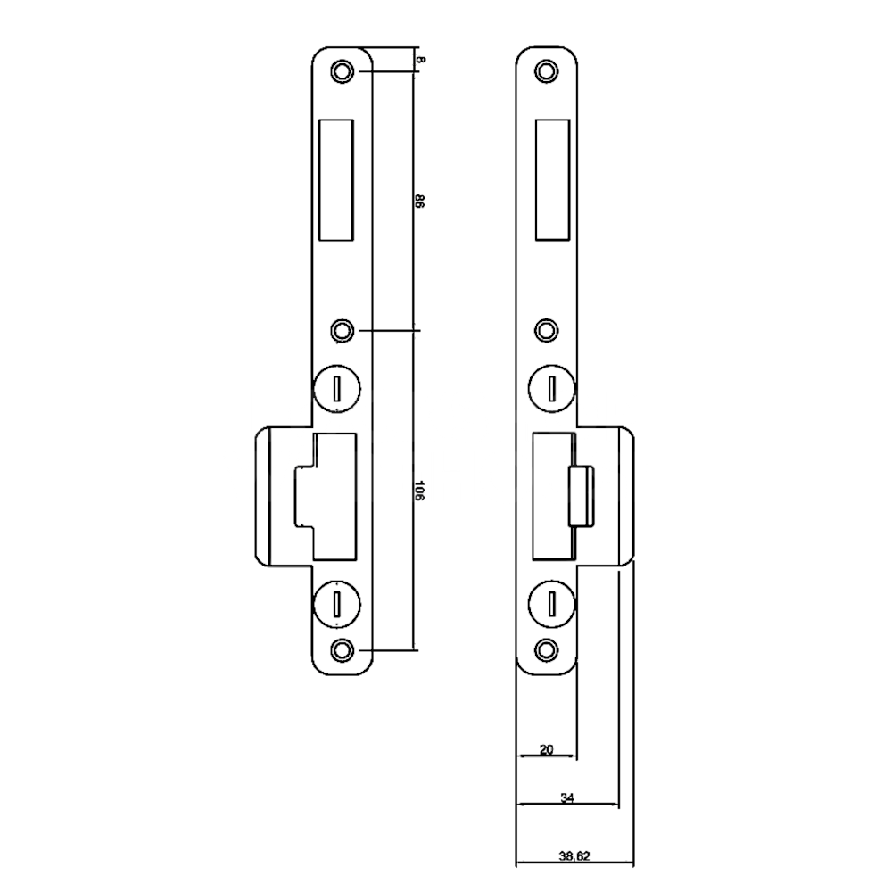 Dimensions Image: FULLEX XLC Crimebeater Centre Hook Keep