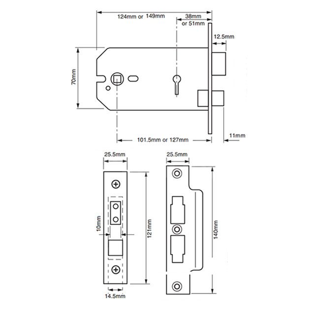 Dimensions Image: Union 2077 Sashlock Horizontal