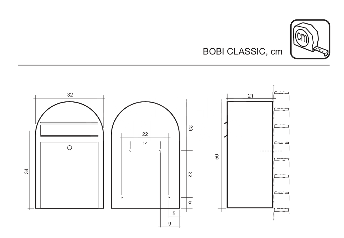 Dimensions Image: Bobi Classic Mailbox - Premium Locking Post Box