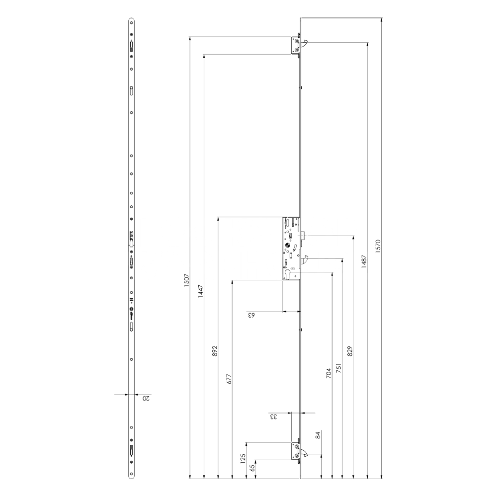 Dimensions Image: Yale YS170 Multipoint Latch and Hookbolt Lock