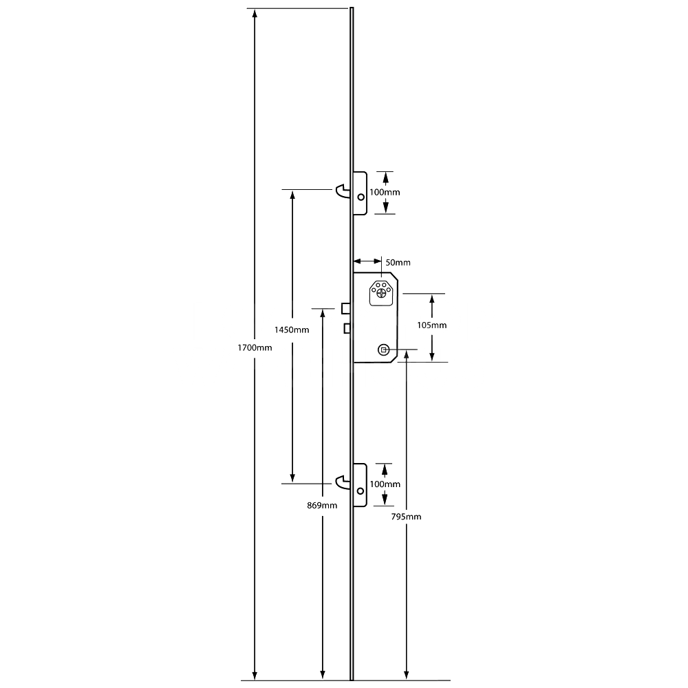 Dimensions Image: Fix 2025 Lever Operated Scandinavian Profile Multipoint Lock