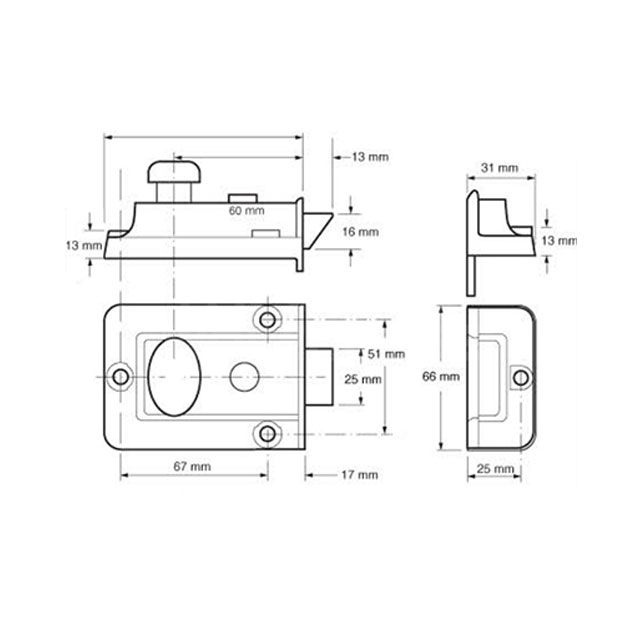 Dimensions Image: ASEC Traditional Nightlatch Case Only