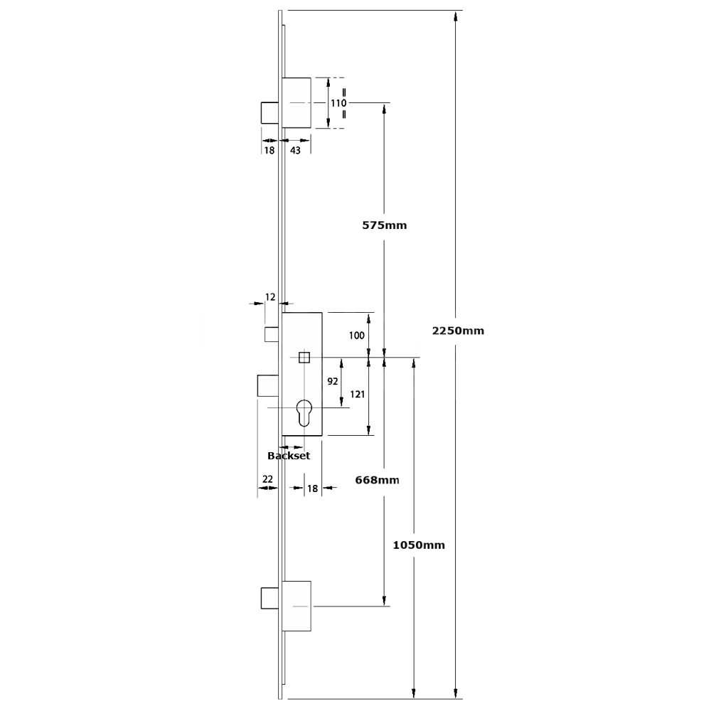 Dimensions Image: ERA 2 Linear Bolt Multipoint Lock Split Spindle
