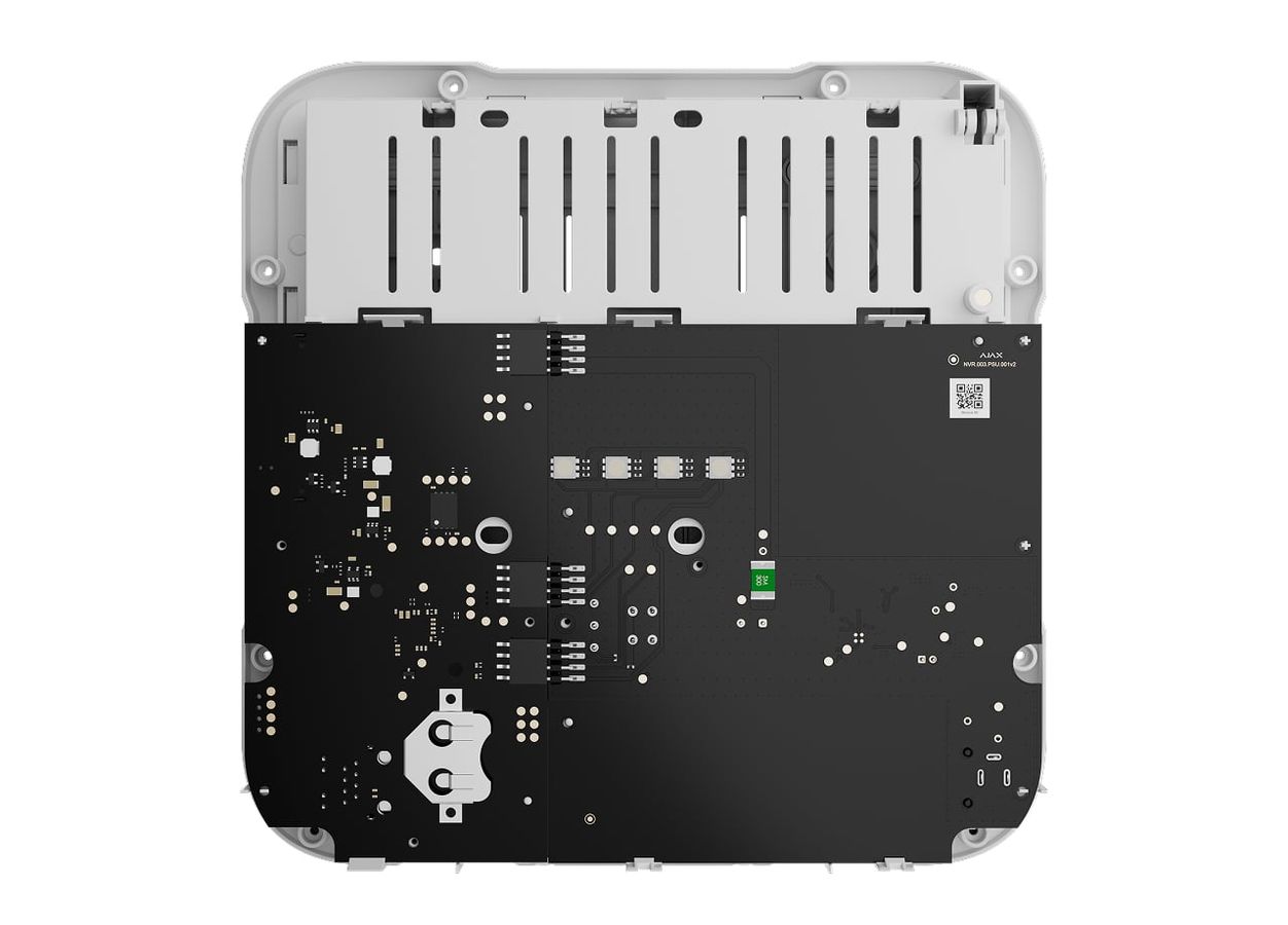 Ajax NVR opened to show the internal power-supply board position