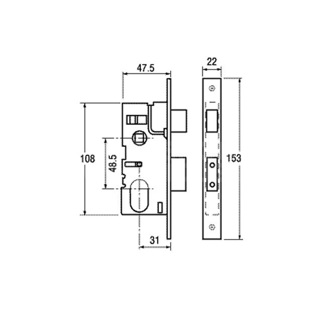 Dimensions Image: Union L2214 Oval Cylinder Mortice Case SC