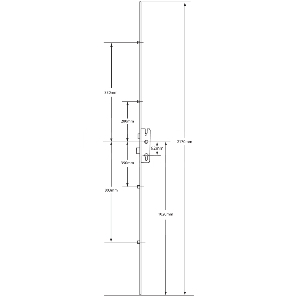 Dimensions Image: KFV Lever Operated Latch &amp; Deadbolt - 4 Roller