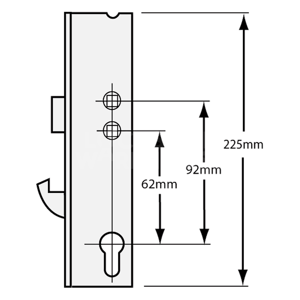 Dimensions Image: Kenrick Lever Operated Latch &amp; Hookbolt Gearbox - Twin Spindle